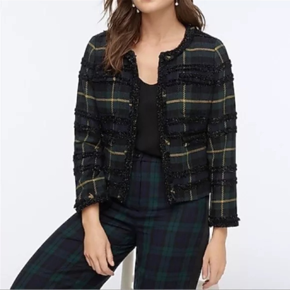 J.Crew Lady Jacket in Lurex Watch Plaid Fringe Blazer Holiday